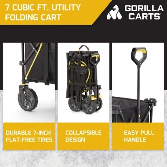 Gorilla Carts Feet Foldable Collapsible Durable All Terrain Utility Pull Beach Wagon with Oversized Bed and Built In Cup Holders image {1}