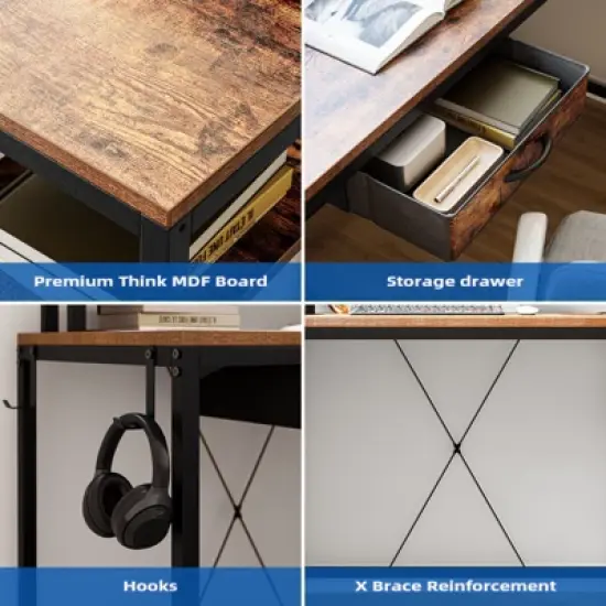 L Shaped Gaming Desk,68" Computer Desk with Power Outlets & LED Lights, Corner Desk with Monitor Shelf and Hook, Two Person Desk image {4}