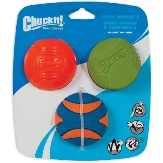 Chuckit Fetch Medley Dog Ball Dog Toys, Medium (2.5 Inch) Assorted Pack of 3 image {3}