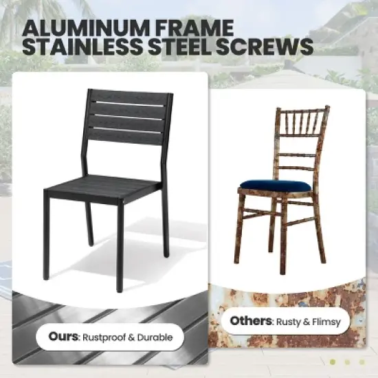 Crestlive Products 7pc Aluminum Patio Dinning Set 72in Table and 6 Chairs Plastic Wood Top with Umbrella Hole for Outdoor Pool Lawn image {4}