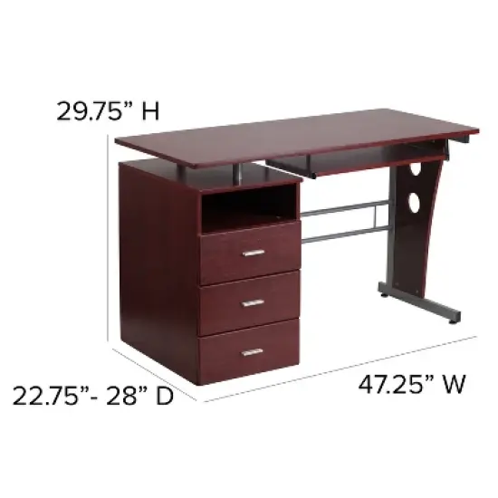 Flash Furniture Computer Desk with Three Drawer Single Pedestal and Pull-Out Keyboard Tray image {3}