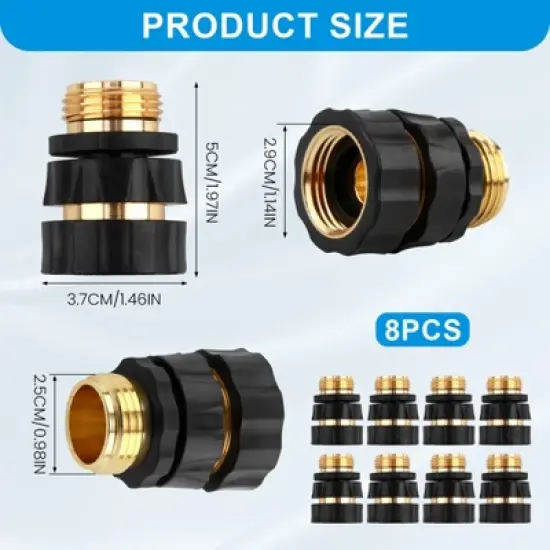 Syemin Landscape Equipment Parts and Accessories, Quick Connect Hose Coupling Set 8 Piece with Rubber Grip for Garden, Lawn, Gold, 1.46"*1.46"*1.97" image {1}