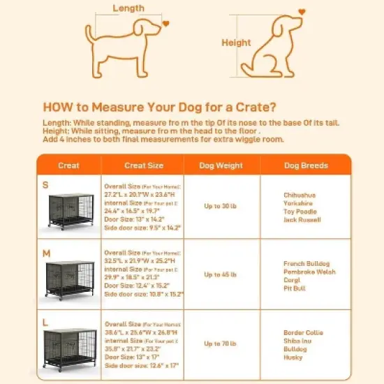 Acekool 32.5" Rustic Dog Crate & Side Table - Wood Kennel with Wheels for Medium/Large Dogs (138 characters) image {7}