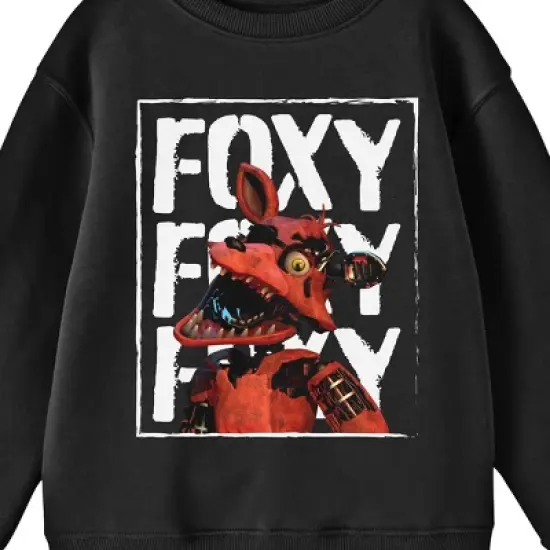 Five Nights At Freddy's Foxy In Front of Foxy Words Youth Black Crew Neck Sweatshirt image {1}