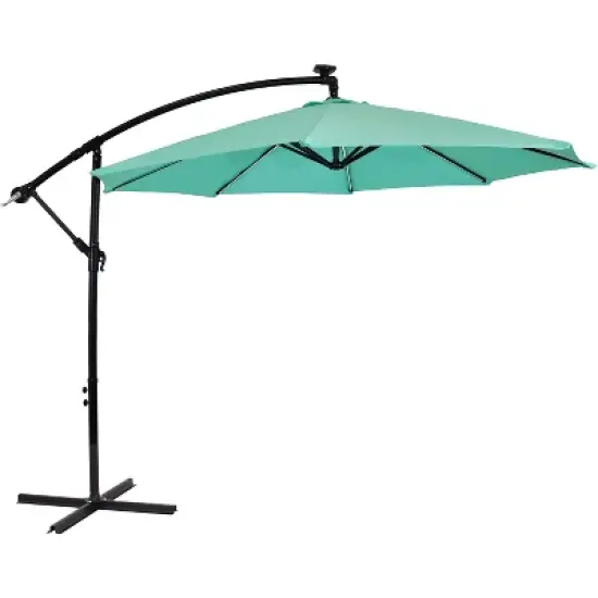 Sunnydaze Outdoor Steel Cantilever Offset Patio Umbrella with Solar LED Lights, Air Vent, Crank, and Base - 9' image {21}