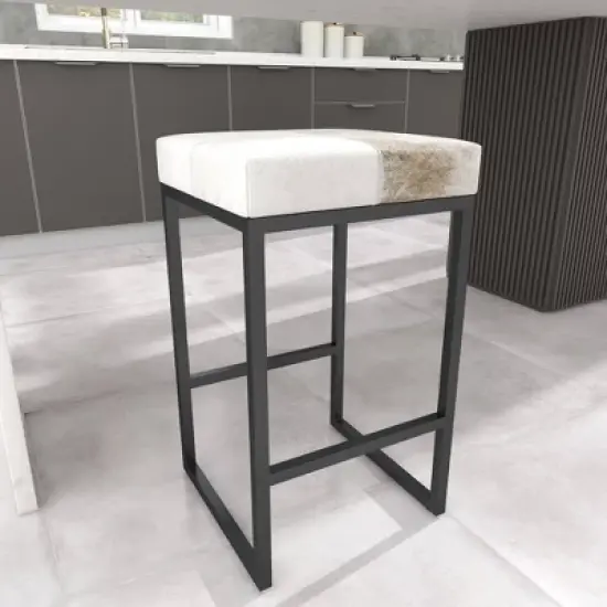 Industrial Cowhide and Metal Counter Height Barstool Gray - Olivia & May image {9}