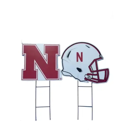 NCAA Nebraska Cornhuskers 2pk Logo and Helmet Garden Stake Set image {1}