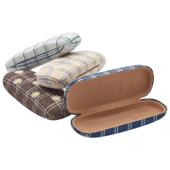 Zodaca 4 Pack Hard Shell Sunglasses Case for Women, Eyeglass and Eyewear Holders in 4 Plaid Designs image {3}