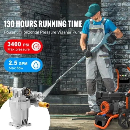 VEVOR Pressure Washer Pump, 3/4" Shaft Horizontal, 3400 PSI, 2.5 GPM, Replacement Power Washer Pumps Kit, Parts Washer Pump, Silver image {2}