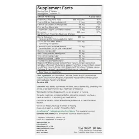 Futurebiotics AcneAdvance&reg; with Colostrum, 90 Vegetarian Tablets image {1}