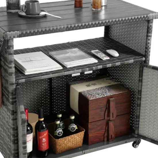 MOEPISY Outdoor Wicker Serving Cart Wheels image {10}