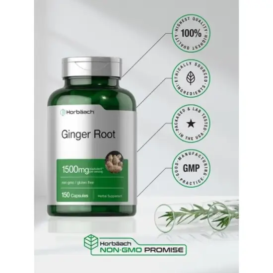 Horbaach Ginger Root Capsules 1500mg | 150 Count image {5}