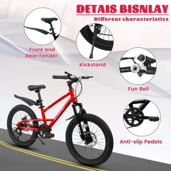 Gulches Kids Bike for 5-10 Years (4'-4'7" Rider), 20"&times;2.125" Tires, 7-Speed Thumb Shifters, Front Disc Brake, 85% Pre-Assembled image {4}