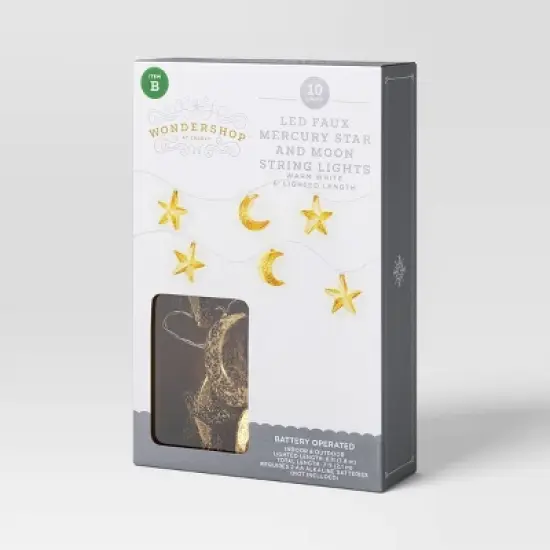 10ct LED Battery Operated Mercury Star and Moon Christmas Indoor/Outdoor Novelty String Lights Warm White with Silver Wire - Wondershop&trade; image {3}