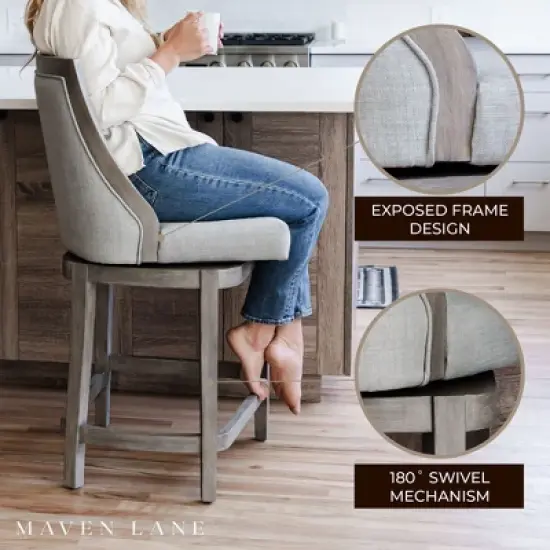Maven Lane Vienna High-Back Kitchen Swivel Stool, Reclaimed Oak Finish image {1}