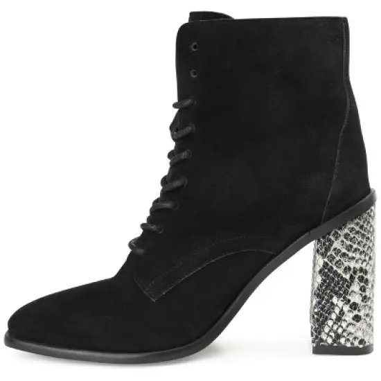 Journee Signature Womens Genuine Leather Edda Almond Toe Block Heel Combat Booties image {1}