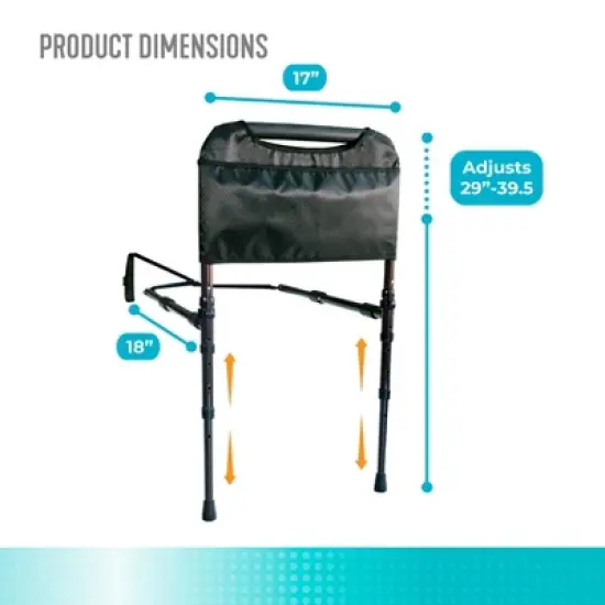 Able Life Bedside Sturdy Rail with Legs & Organizer Pouch for Seniors, Black image {6}