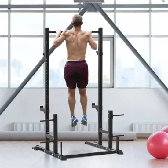 Soozier Power Squat Rack Cage, Multi-Function Power Tower, Adjustable Power Cage Squat Rack with Pull Up Bar for Home Gym image {1}