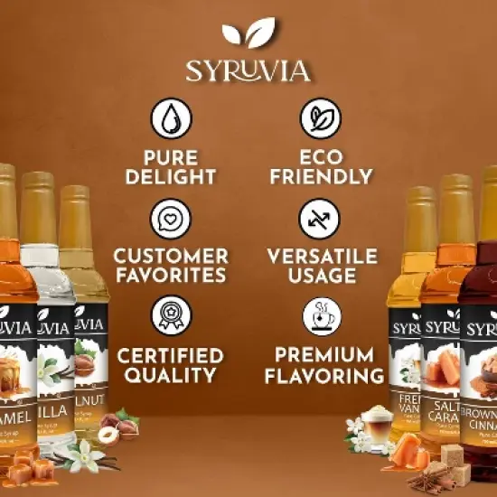 Syruvia Coffee Flavors Variety Pack: Caramel, Vanilla, Hazelnut, French Vanilla, Salted Caramel & Brown Sugar Cinnamon 25.4 fl oz Syrup image {3}