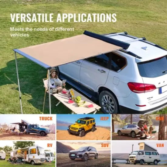 VEVOR Car Side Awning, Large 6.6' x 8.2' Shade Coverage Vehicle Awning, PU3000mm UV50+ Retractable Car Awning with Waterproof Storage Bag image {6}