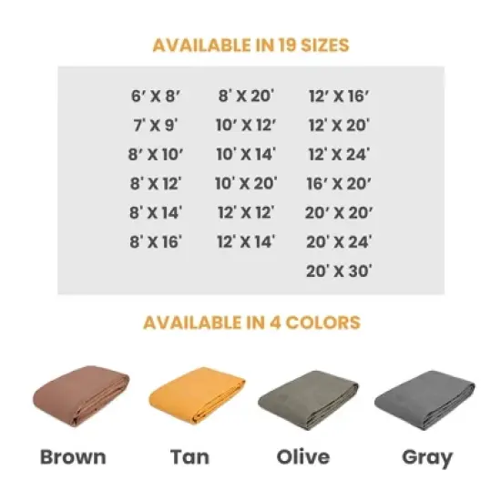 WHITEDUCK Tarp 8 x 10 ft Canvas Outdoor Heavy Duty Water-Resistant Tarpaulin Cover, 18 oz Loomstate Cotton with Stainless Steel Grommets, Gray image {6}