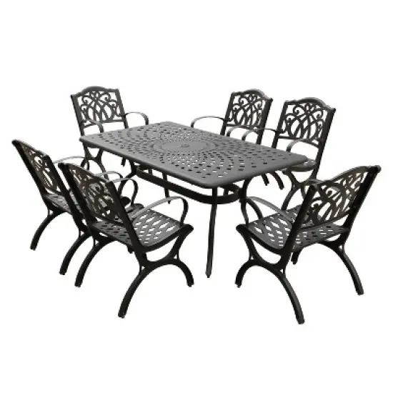 7pc Outdoor Dining Set with 67" Modern Ornate Mesh Aluminum Rectangular Table & Luxury Chairs - Black - Oakland Living image {5}