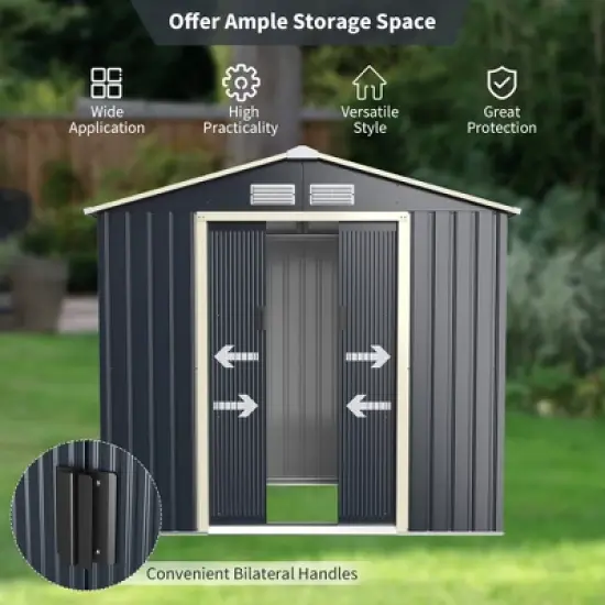 Costway Metal Storage Shed for Garden and Tools w/Sliding Double Lockable Doors image {5}