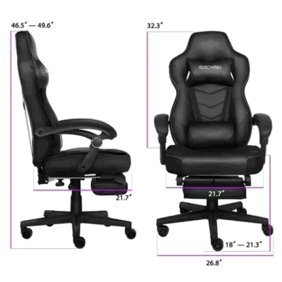 ELECWISH Gaming Chair with Footrest, Lumbar Support, Breathable Computer Chair with Pocket Spring Cushion, Chairs for Adults image {1}