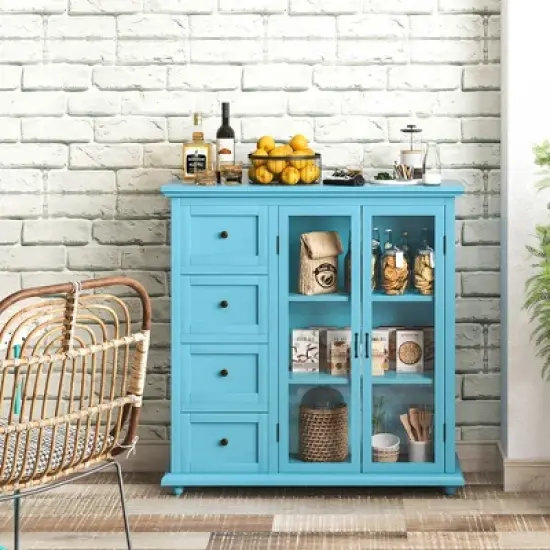 Costway Buffet Sideboard Table Kitchen Storage Cabinet with Drawers & Doors Blue/White/Green image {1}