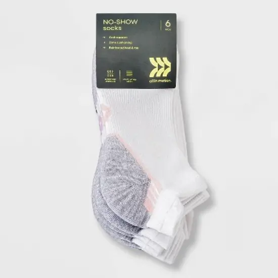 Women's Cushioned Active Striped 6pk No Show Tab Athletic Socks - All in Motion&trade; 4-10 image {1}