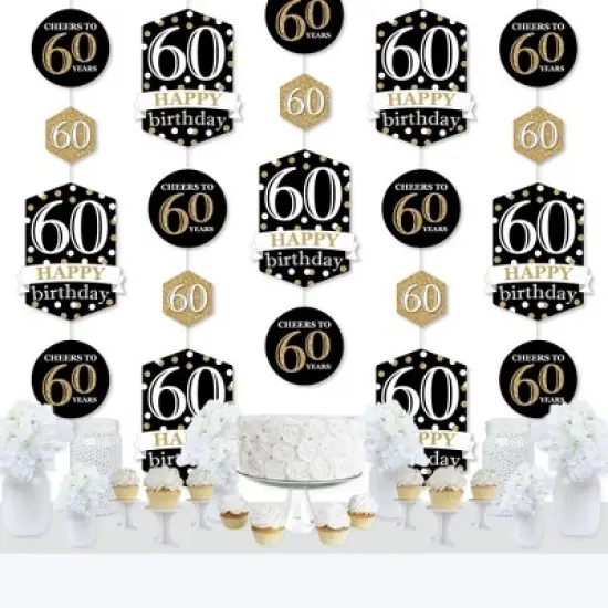 Big Dot of Happiness Adult 60th Birthday - Gold - Birthday Party DIY Dangler Backdrop - Hanging Vertical Decorations - 30 Pieces image {1}
