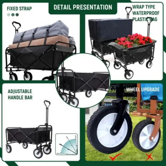FATMOON Collapsible Foldable Beach Wagon Cart with Strapping System & 3pcs Waterproof Liner Bag,360lbs Capacity for Camping,Shopping,Beach image {3}