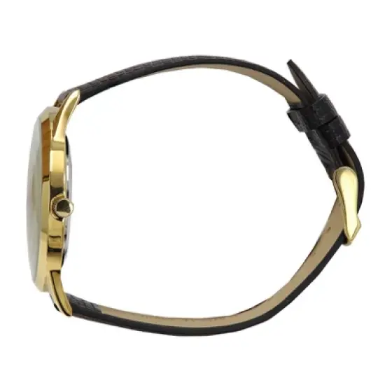 Peugeot Men's 40mm Black Wafer Slim Round Gold-Plated Case Watch image {2}