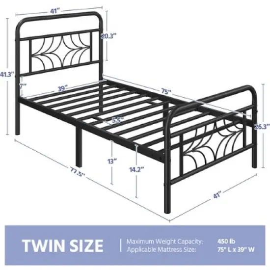 Yaheetech Modern Metal Platform Bed with Headboard image {2}