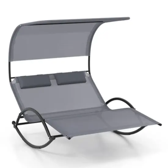 Tangkula Outdoor Double Chaise Rocker Rocking Daybed Sun Lounger w/ Sun Shade Canopy image {10}
