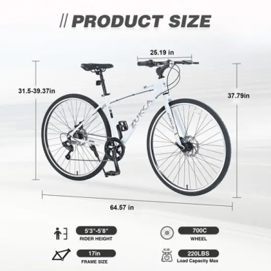 NAYSAYE Bicycle 7 Speed Hybrid Bike Aluminum Frame Double Disc Brakes for City Adventures, White, 64.57"*25.19"*37.79" image {4}