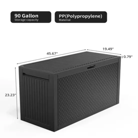 KTMBDW 90 Gallon Waterproof Large Resin Deck Box Indoor Outdoor Lockable Storage Container for Patio Furniture Cushions Garden Tools image {1}