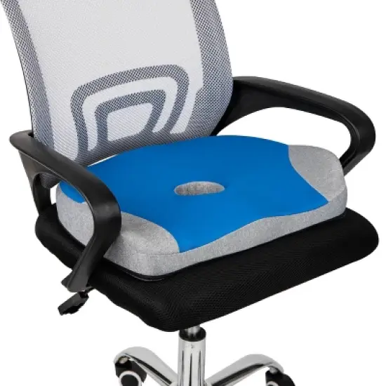 Mind Reader Office Chair Cushion, Ergonomic, Orthopedic, Portable, Car, Memory Foam, 18.25"L x 14.25"W x 2.75"H, Blue, Gray image {3}