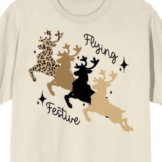 Christmas Shapes Flying Festive Crew Neck Short Sleeve Women's Natural T-shirt image {1}