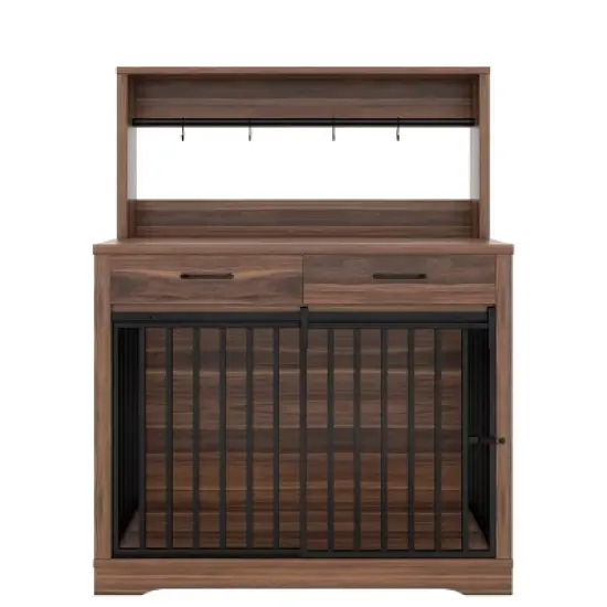 38" Wooden Dog Crate Furniture with Sliding Door,Indoor Dog Kennel Table with Drawers and Shelves,Decorative Pet Crate-Maison Boucle image {3}