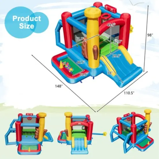 Tangkula Inflatable Bounce House with 480W Air Blower Bouncer Playhouse Castle with Slides Jump Area Ocean Ball Pit Basketball Hoop image {8}