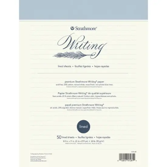 Strathmore Writing Pad Lined 8.5"X11"-50 Sheet 24lb Natural White image {1}