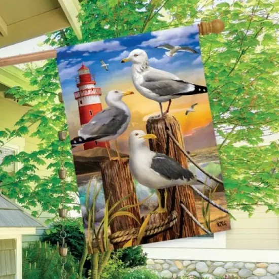 Seagulls Summer House Flag Birds Beach Lighthouse 28" x 40" Briarwood Lane image {2}