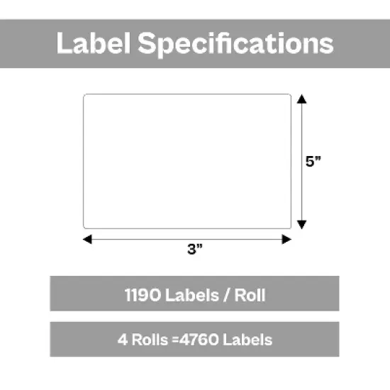 PSBM 4 Rolls 3" x 5" White Thermal Transfer Shipping Labels 3" Core (1190 Label/Roll) image {2}