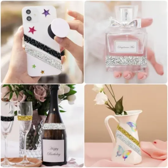 Wrapables 3 Yards Self Adhesive Resin Rhinestone Ribbons, Glittery Bling Tape Strips for DIY Crafts Wedding Party Decoration (3 Rolls) image {12}