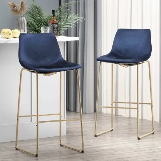 Cedric Modern Glam Velvet Counter Height Barstool Blue/Gold - Christopher Knight Home image {1}