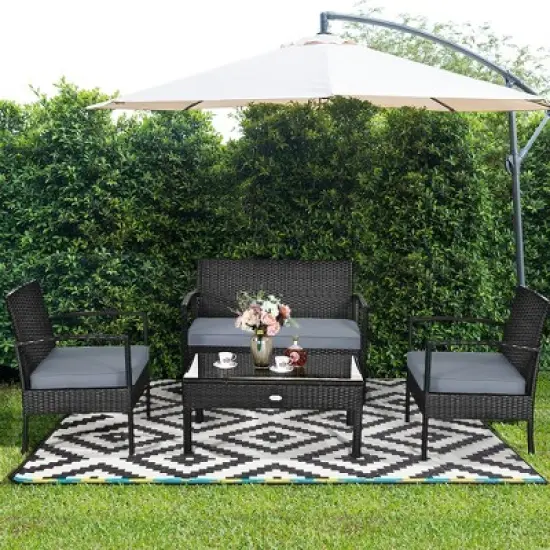 Costway 4PCS Patio Rattan Furniture Set Garden Deck image {3}