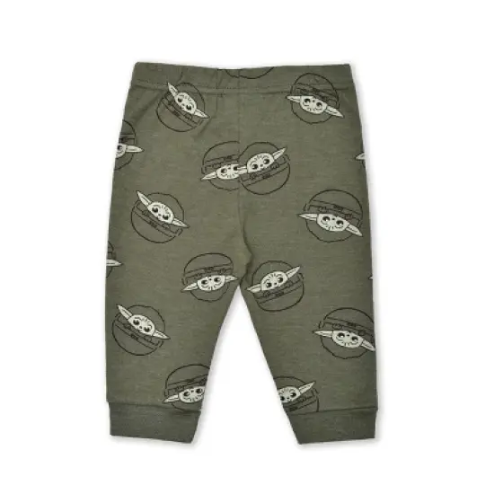 Star Wars Infant Boy's 3 Piece Coordinates, Baby Yoda Graphic Printed Long Sleeve Bodysuit Creeper, Bib, and Jogger Pants Set for infant image {4}