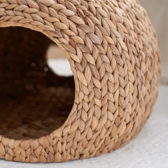 18" x 18" x 18" Gertrude Water Hyacinth Woven Wicker Round Cat Bed Cave with Handles for Any Size Cat Breeds, Chihuahua and Use with Cat Tower image {3}
