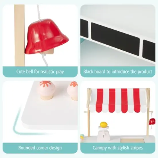 Costway Kids Ice Cream Cart Wooden Toddler Farmers Market Stand W/ Chalkboard & Storage image {7}